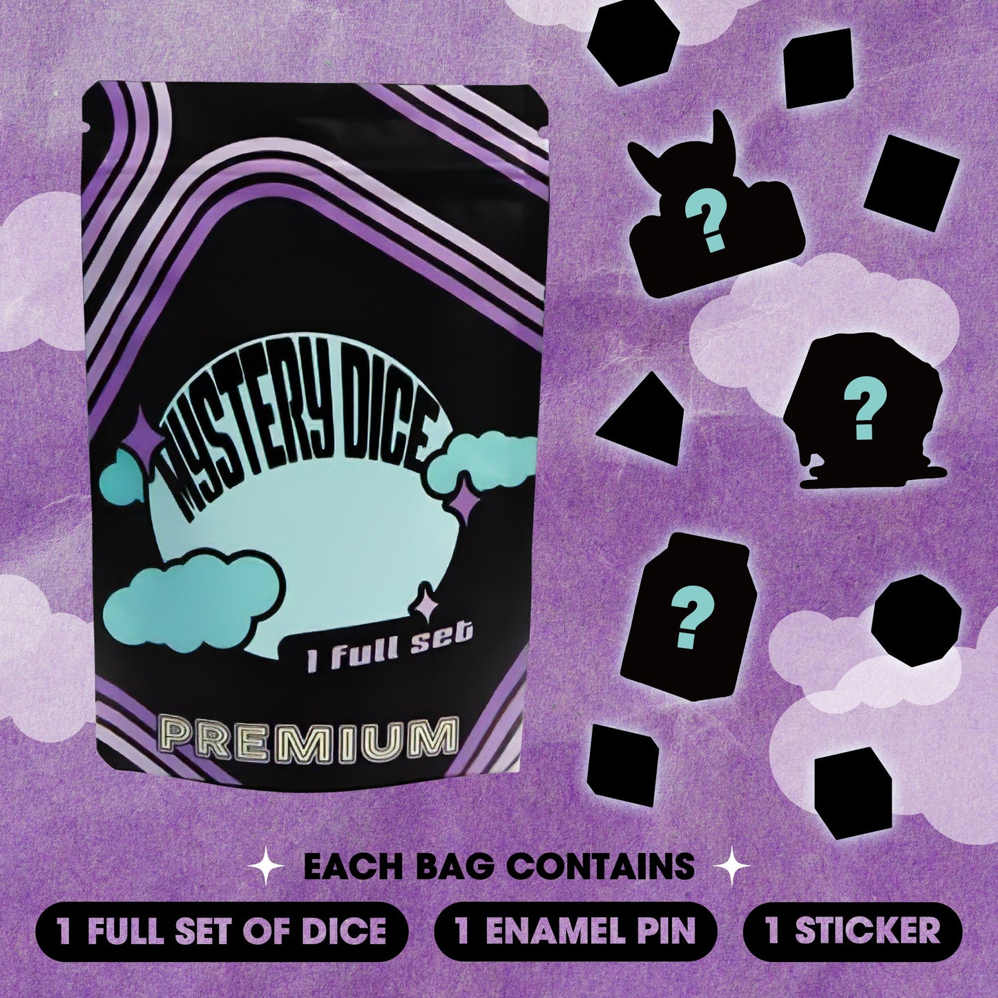 Premium Mystery Dice Set | Random 7-Piece RPG Dice with Enamel Pin & Sticker | 1985 Games
