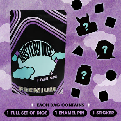 Premium Mystery Dice Set | Random 7-Piece RPG Dice with Enamel Pin & Sticker | 1985 Games