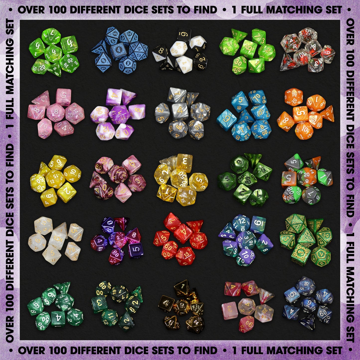 Premium Mystery Dice Set | Random 7-Piece RPG Dice with Enamel Pin & Sticker | 1985 Games