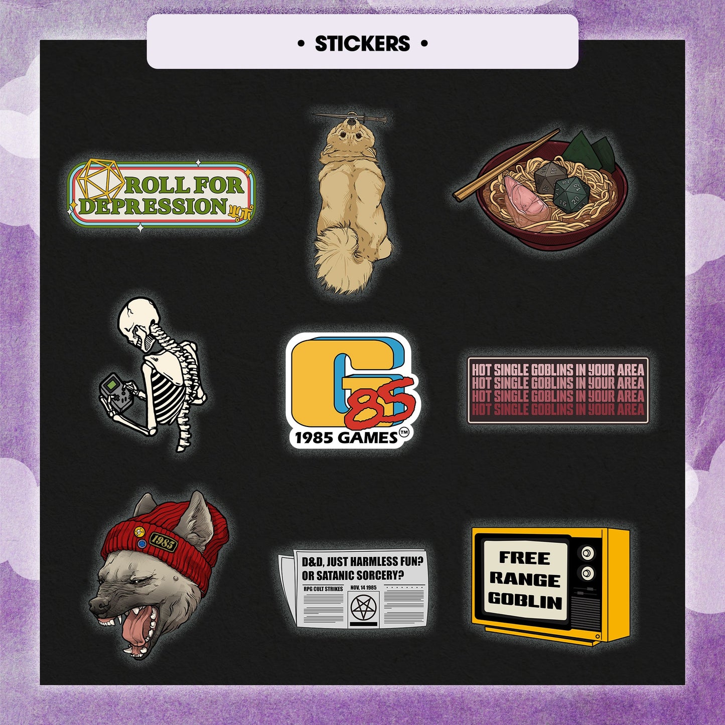 Premium DND Dice 6 Pack | 6 Unique Sets with Enamel Pins & Stickers | 1985 Games