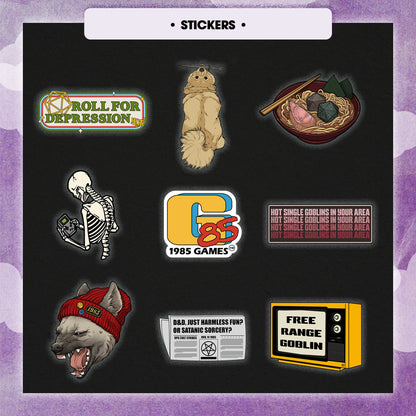 Premium DND Dice 6 Pack | 6 Unique Sets with Enamel Pins & Stickers | 1985 Games