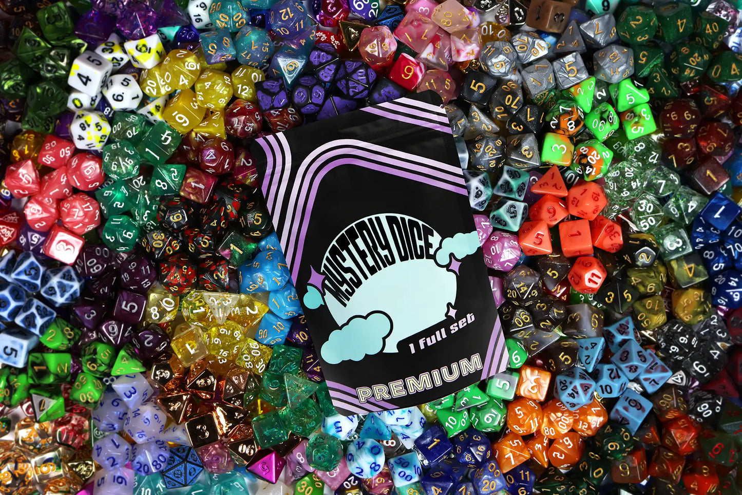 Premium Mystery Dice Set | Random 7-Piece RPG Dice with Enamel Pin & Sticker | 1985 Games