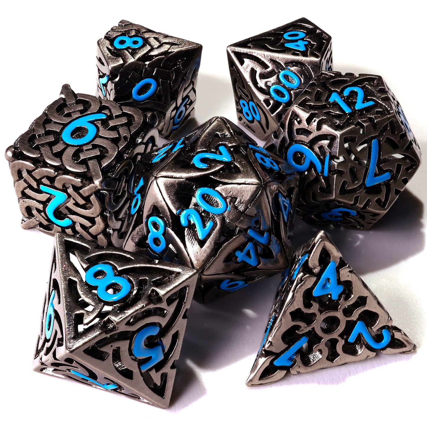 Blue Tiger's Eye Metal RPG Dice Set | 7 Pieces