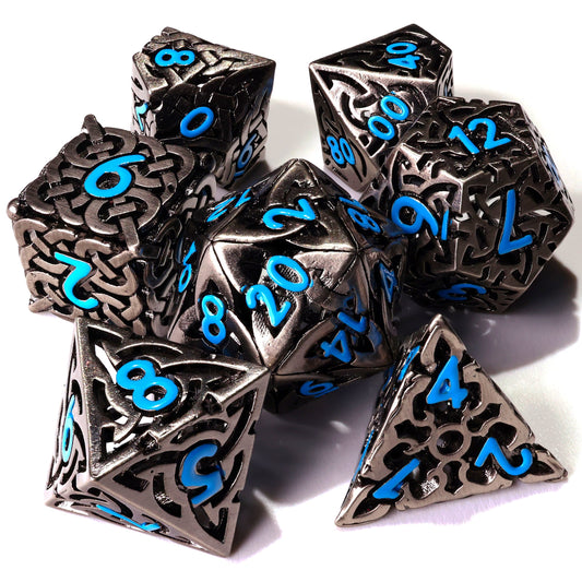 Blue Tiger's Eye Metal RPG Dice Set | 7 Pieces