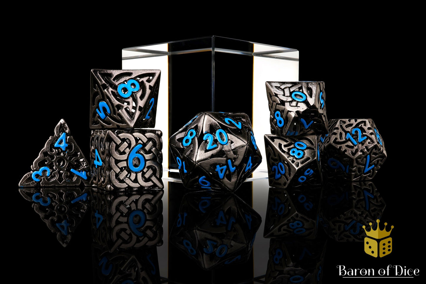 Blue Tiger's Eye Metal RPG Dice Set | 7 Pieces