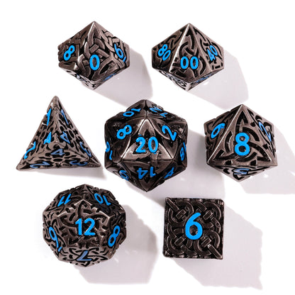 Blue Tiger's Eye Metal RPG Dice Set | 7 Pieces