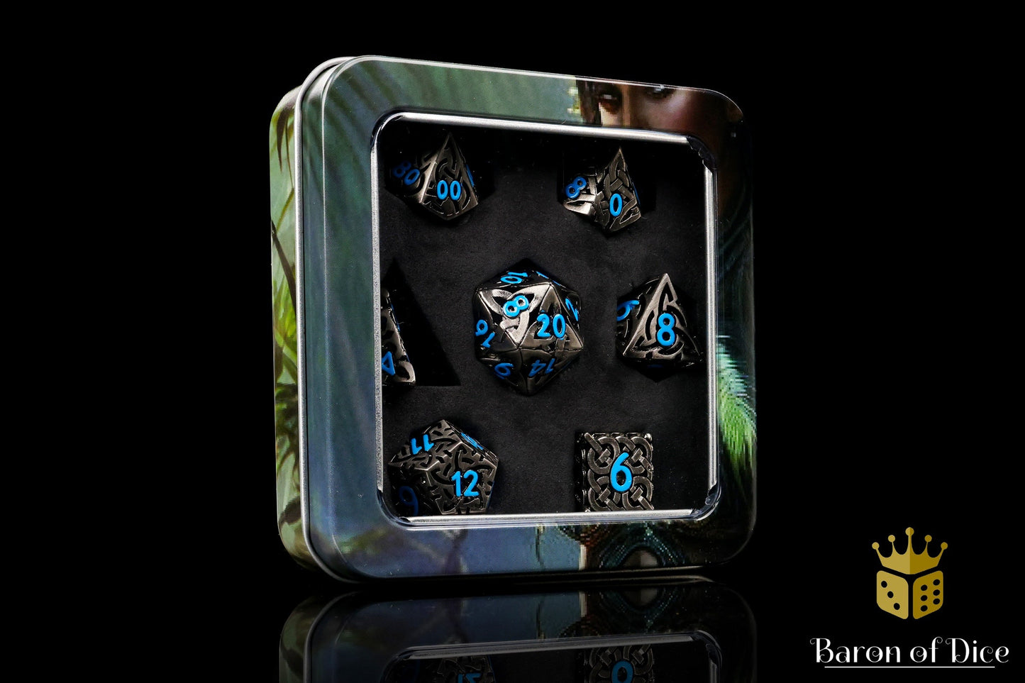Blue Tiger's Eye Metal RPG Dice Set | 7 Pieces
