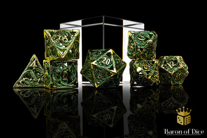 Ancient Dragon Treasure Metal RPG Dice Set | 7 Pieces