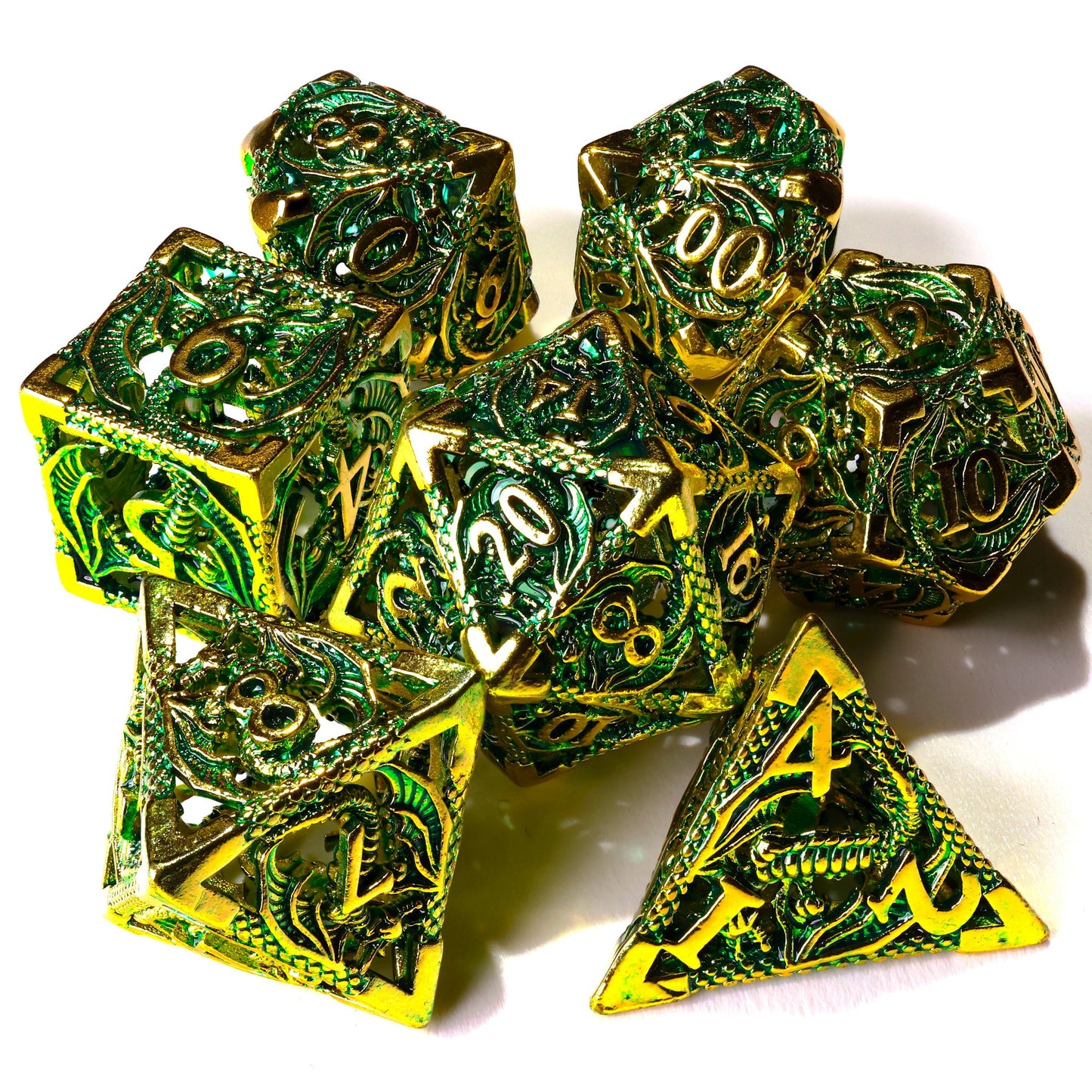 Ancient Dragon Treasure Metal RPG Dice Set | 7 Pieces