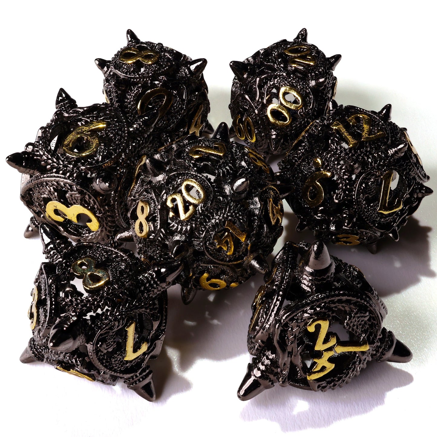 Coiled Black Dragon Metal RPG Dice Set | 7 Pieces