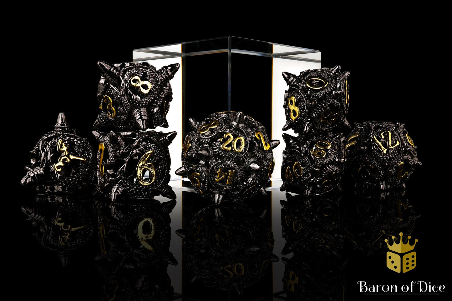 Coiled Black Dragon Metal RPG Dice Set | 7 Pieces