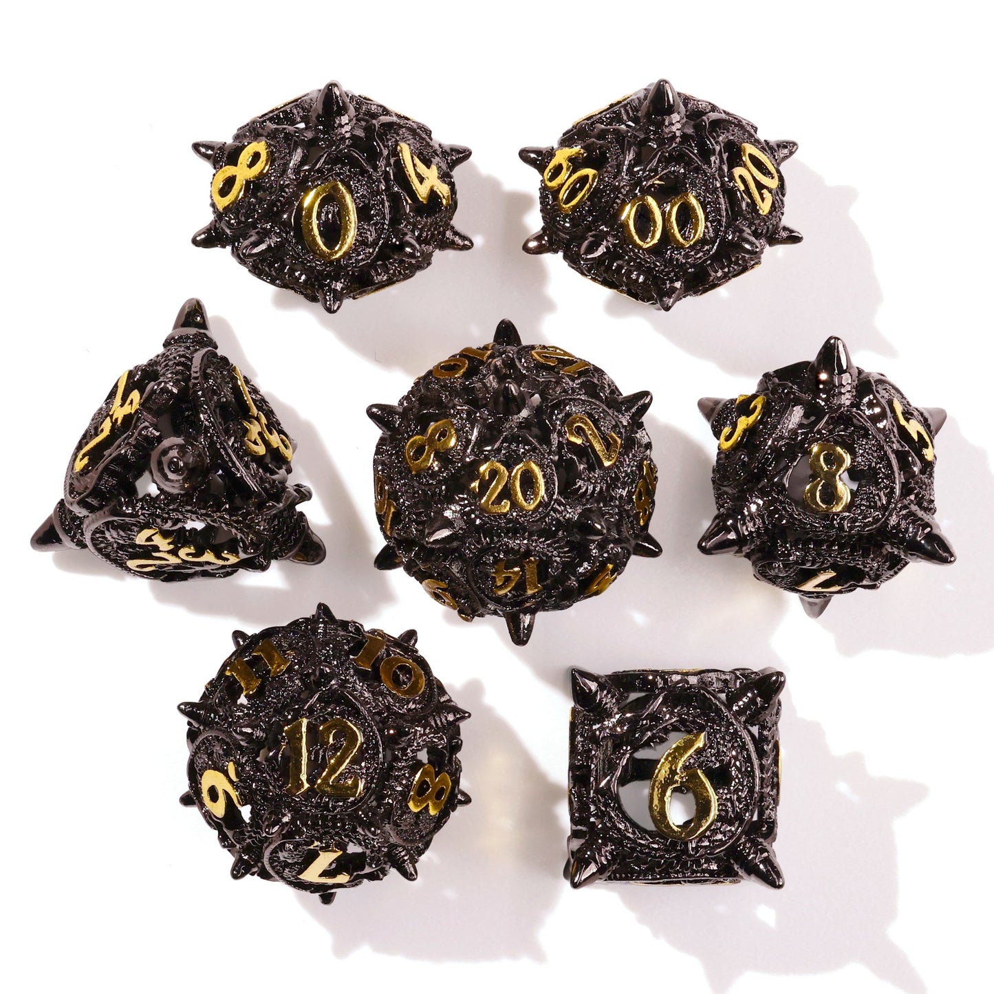 Coiled Black Dragon Metal RPG Dice Set | 7 Pieces
