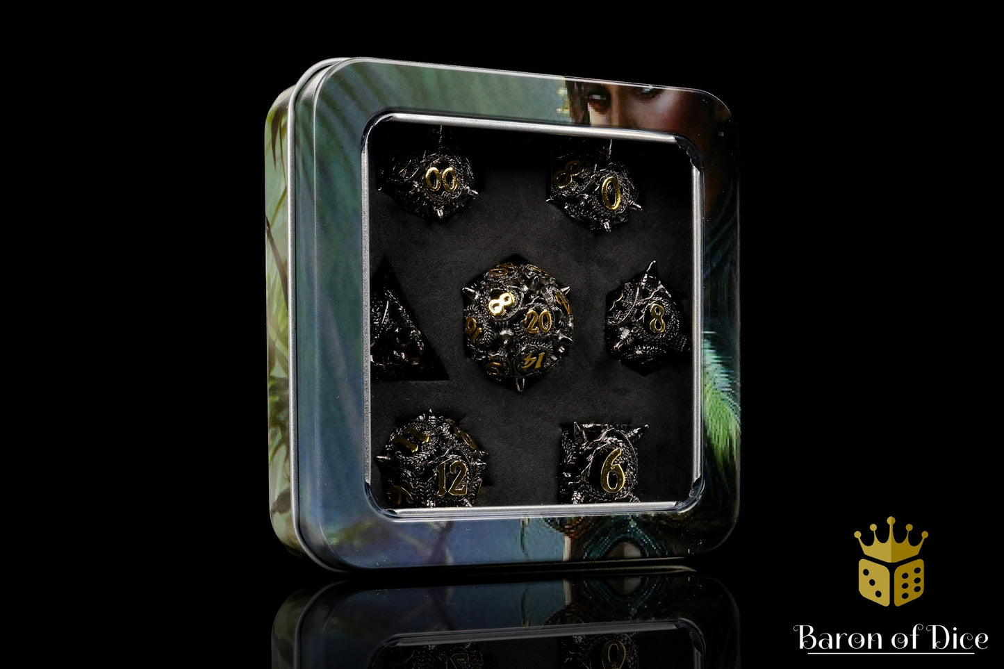 Coiled Black Dragon Metal RPG Dice Set | 7 Pieces