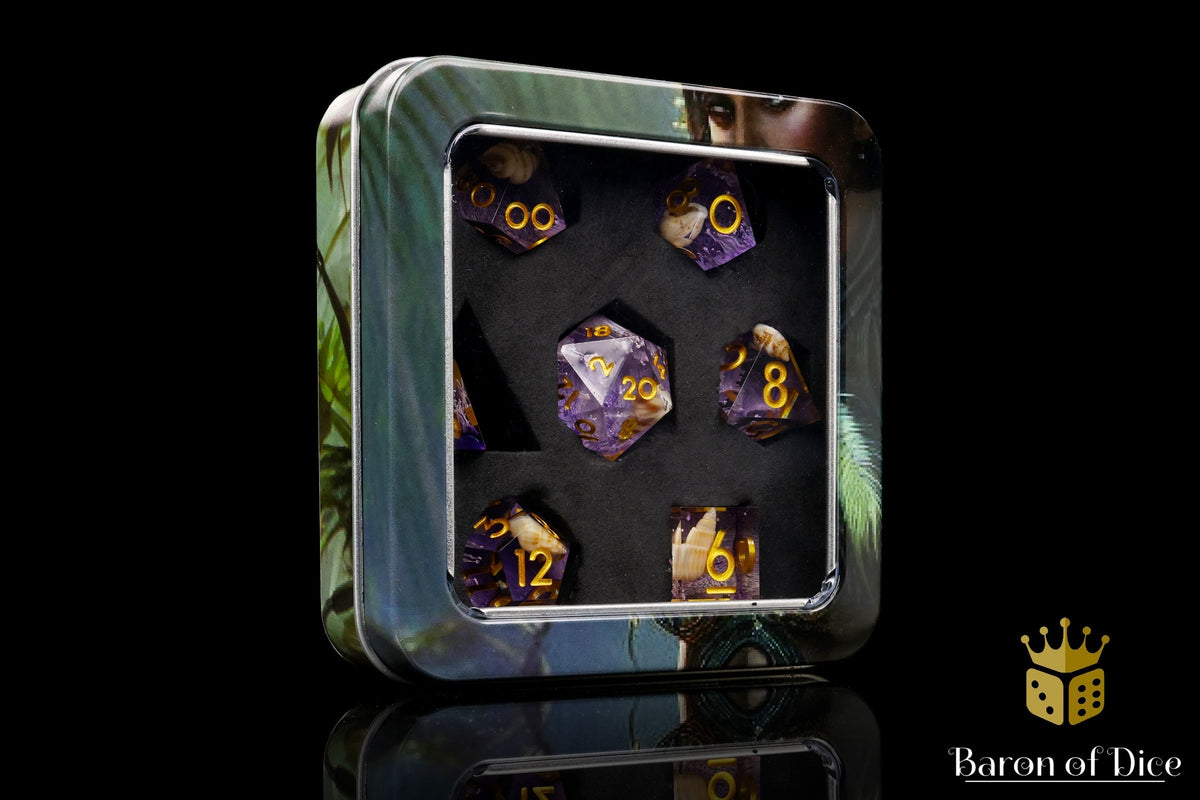 Purple Seashell Sharp Edge RPG Dice Set | 7 Pieces