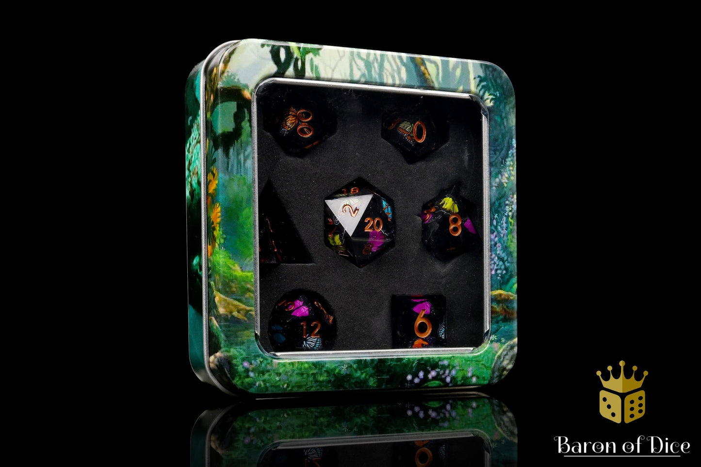 Black Butterfly Sharp Edge RPG Dice Set | 7 Pieces