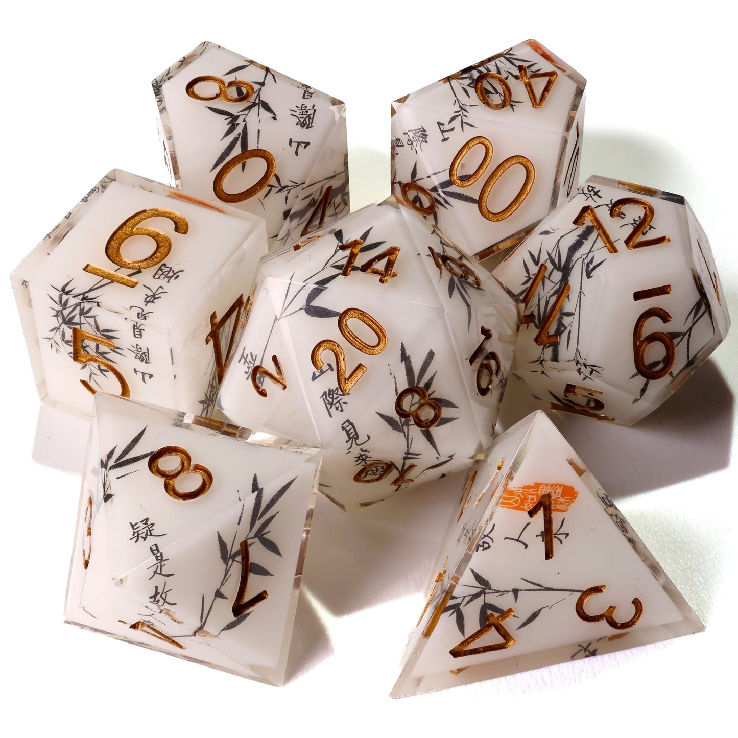 White Bamboo Sharp Edge RPG Dice Set | 7 Pieces