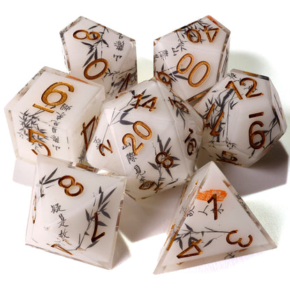 White Bamboo Sharp Edge RPG Dice Set | 7 Pieces