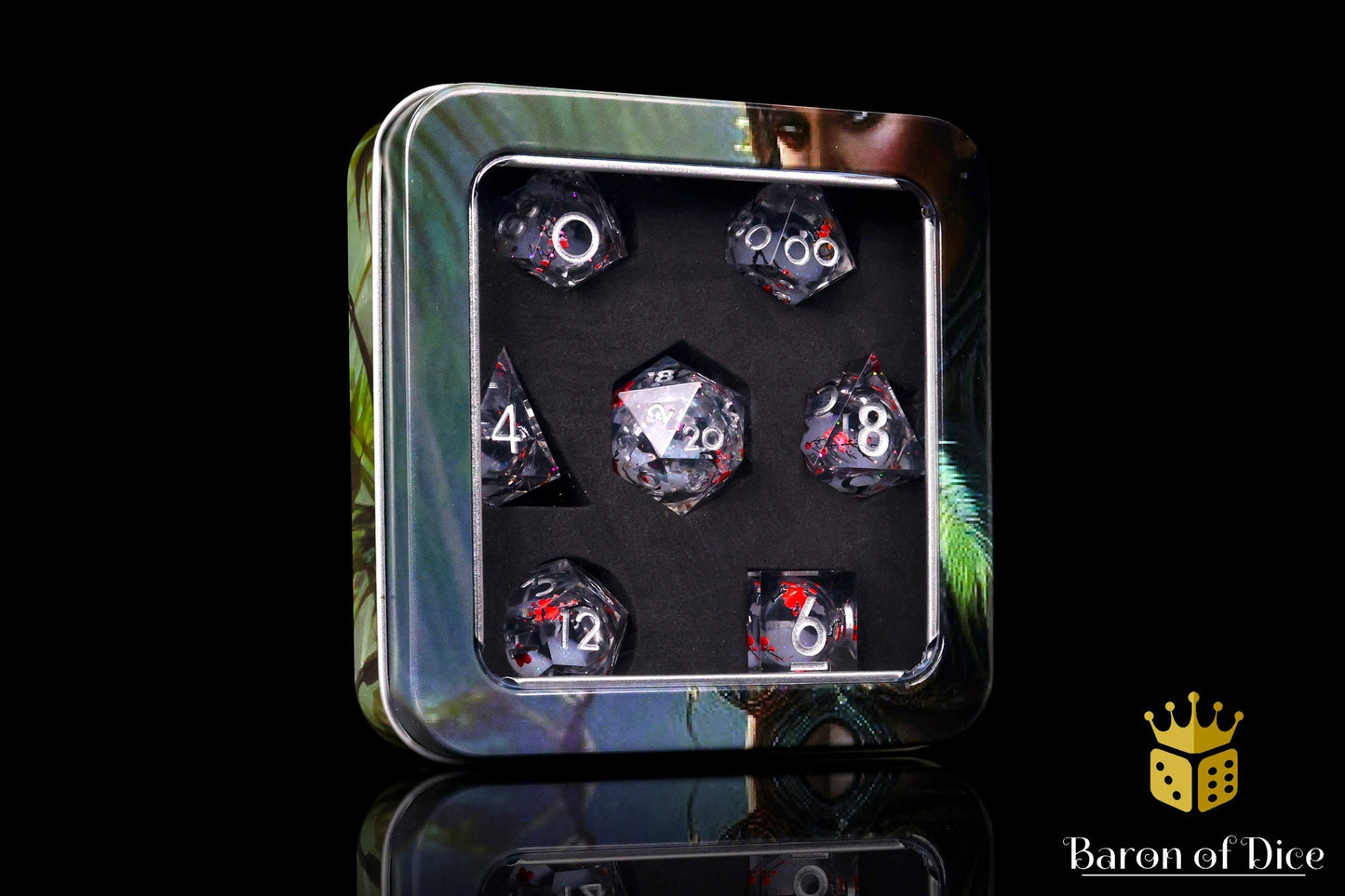 Winter Cherry Blossom Liquid Core RPG Dice Set | 7 Pieces