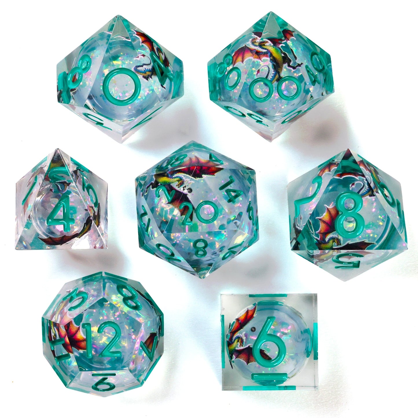 Fire Wyvern Liquid Core RPG Dice Set - 7 Pieces