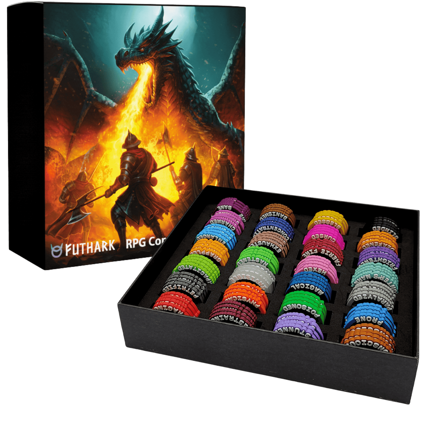 DND Condition Markers – 112 Rubber Status Rings for D&D 5E Miniatures