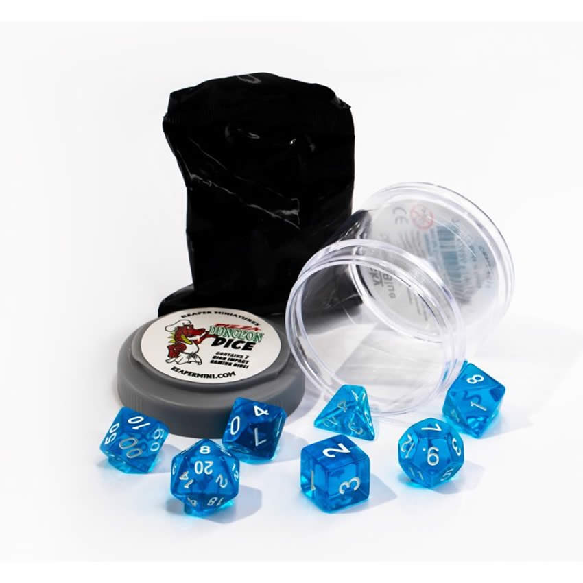 RPR19015 Clear Blue Lucky Dice Set 16mm Dungeon Dice Random Miniature Included