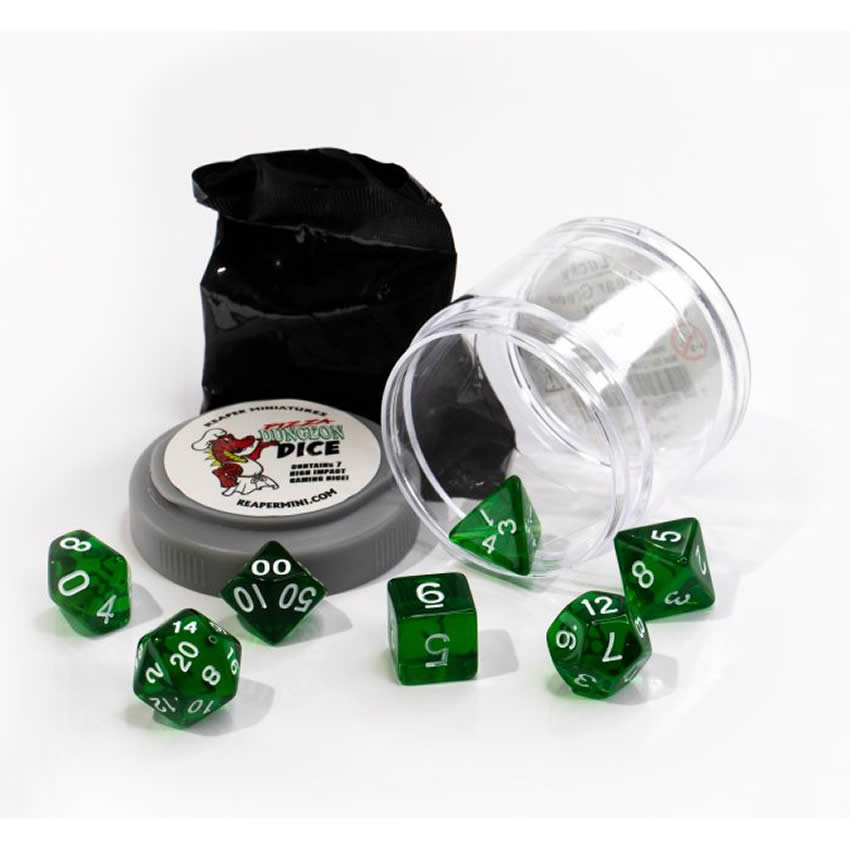 RPR19016 Clear Green Lucky Dice Set 16mm Dungeon Dice Random Miniature Included