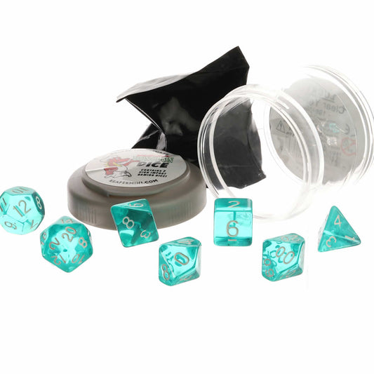 RPR19020 Clear Teal Lucky Dice Set 16mm (5/8 inch) Dungeon Dice with Random Miniature Included