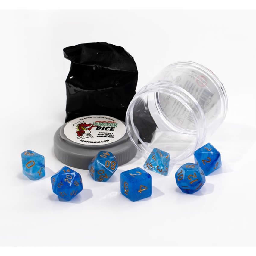 RPR19025 Gem Blue Lucky Dice Set 16mm Dungeon Dice Random Miniature Included