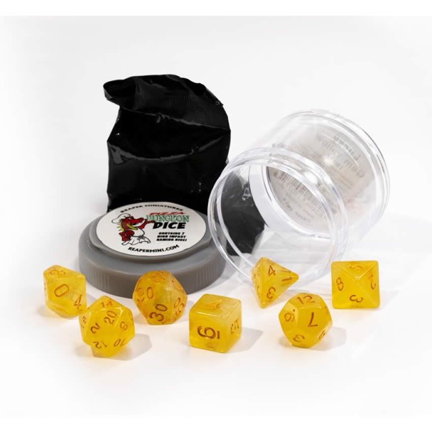 RPR19027 Gem Yellow Lucky Dice Set 16mm Dungeon Dice Random Miniature Included