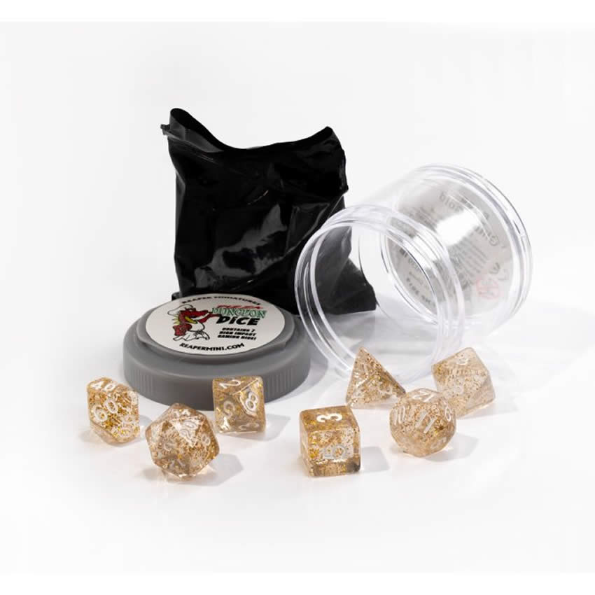 RPR19039 Glitter Gold Boss Dice Set 16mm Dungeon Dice Random Miniature Included