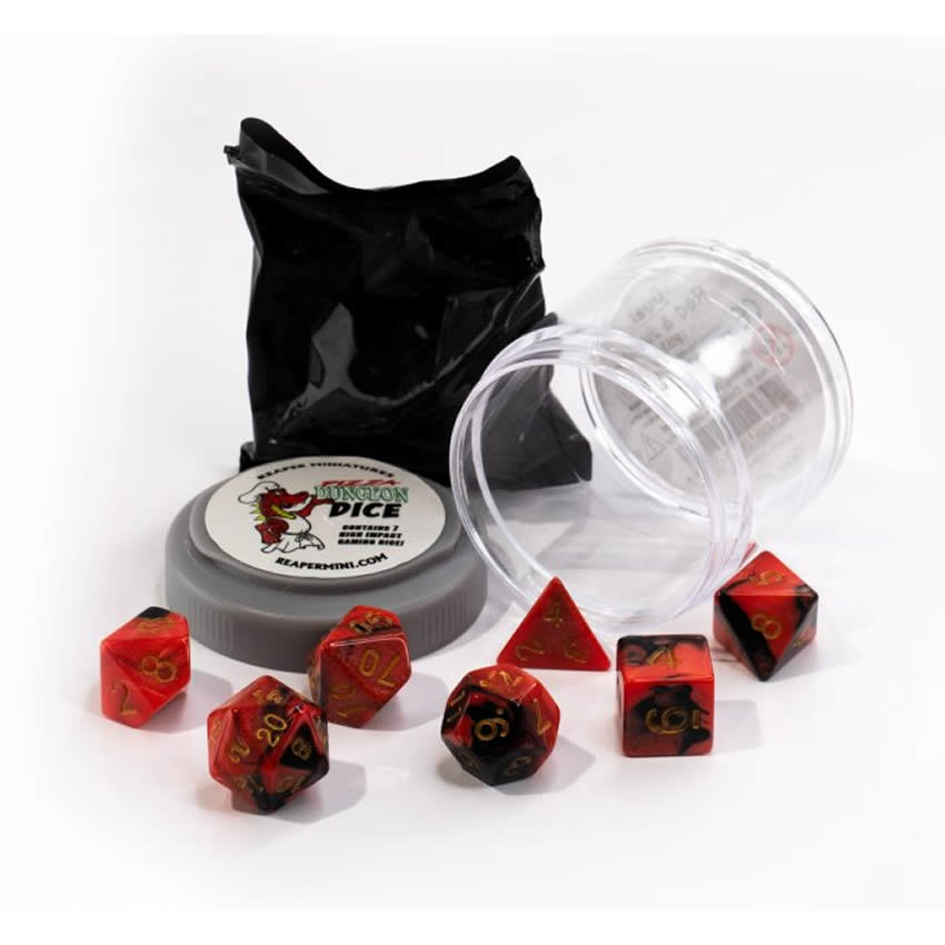 RPR19053 Red and Black Dual Color Dice Set 16mm Dungeon Dice Random Miniature Included
