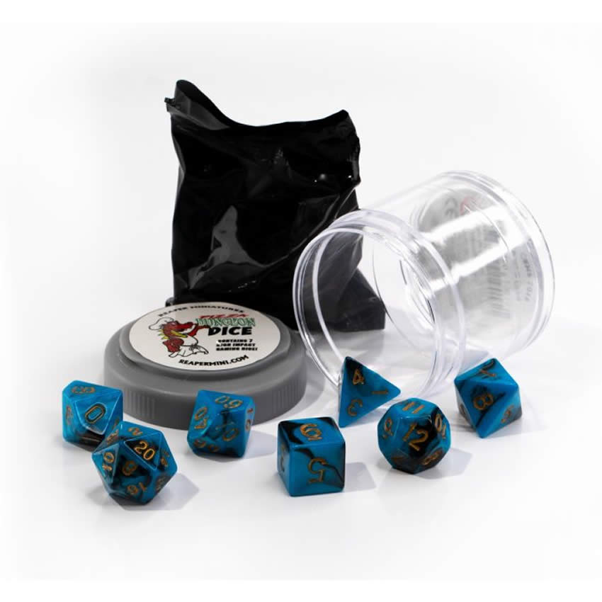 RPR19055 Blue and Black Dual Color Dice Set 16mm Dungeon Dice Random Miniature Included