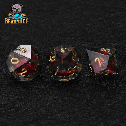 Red Liquid Core Resin D10 Dice Set + Gold Numerals (D10 Dice)