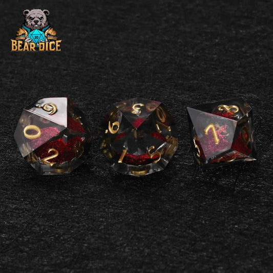 Red Liquid Core Resin D10 Dice Set + Gold Numerals (D10 Dice)