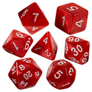 Red Marbled Dice - 7 Piece Set With Bag