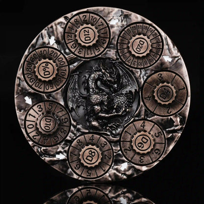 Unique Dice Spinner: 7-in-1 Metal 3D Relief Dragon DND Roulette Dice Spinner
