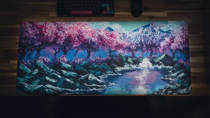 "Stream of Serenity" — Cherry Blossom Deskmat
