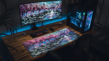 "Stream of Serenity" — Cherry Blossom Deskmat