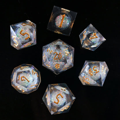 Starry Wisp Liquid Core Dice Set – 7-Piece Sharp-Edge Resin TTRPG Dice
