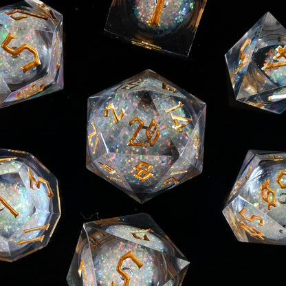 Starry Wisp Liquid Core Dice Set – 7-Piece Sharp-Edge Resin TTRPG Dice