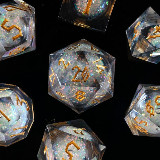 Starry Wisp Liquid Core Dice Set – 7-Piece Sharp-Edge Resin TTRPG Dice