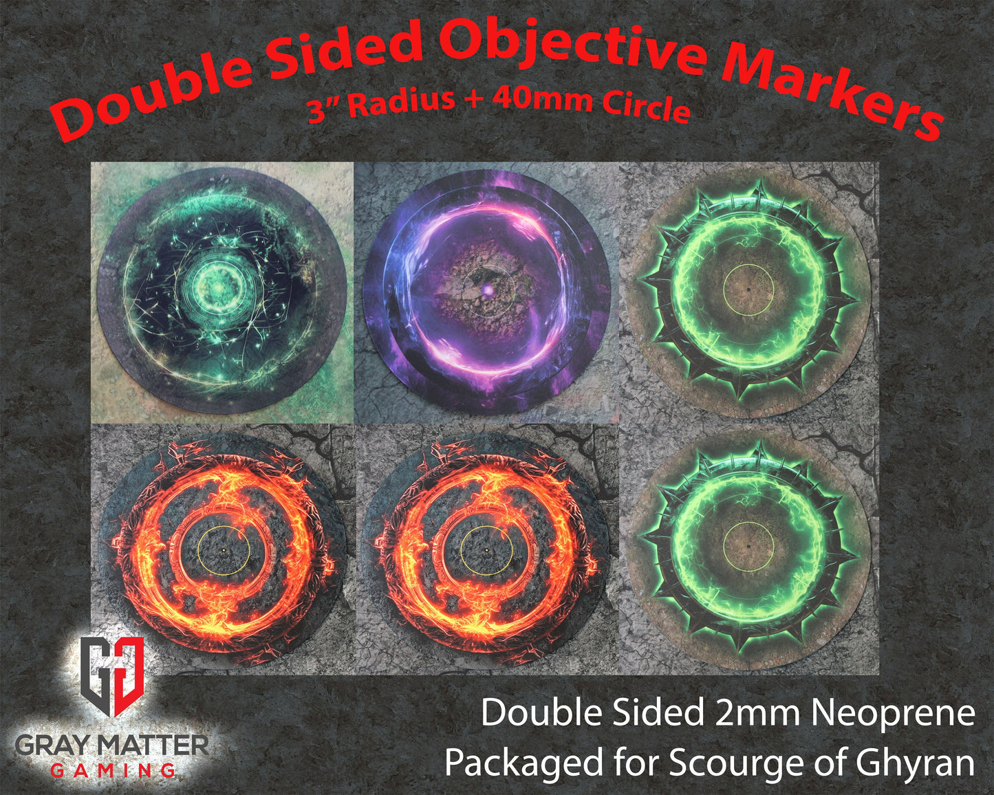 Light and Lightning Double-Sided Neoprene Objective Markers 7.57" - Wargaming Tokens Set of 6