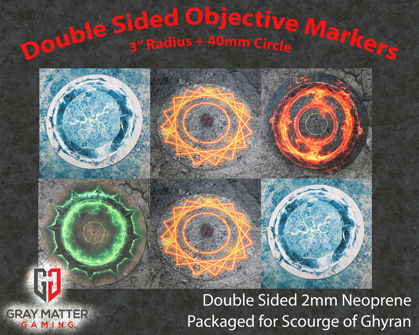 Light and Lightning Double-Sided Neoprene Objective Markers 7.57" - Wargaming Tokens Set of 6