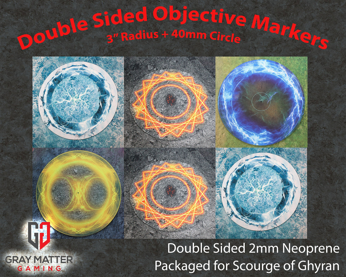 Light and Lightning Double-Sided Neoprene Objective Markers 7.57" - Wargaming Tokens Set of 6