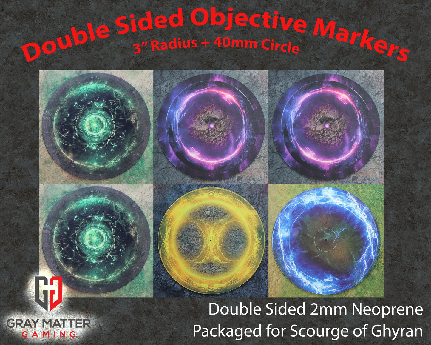 Light and Lightning Double-Sided Neoprene Objective Markers 7.57" - Wargaming Tokens Set of 6