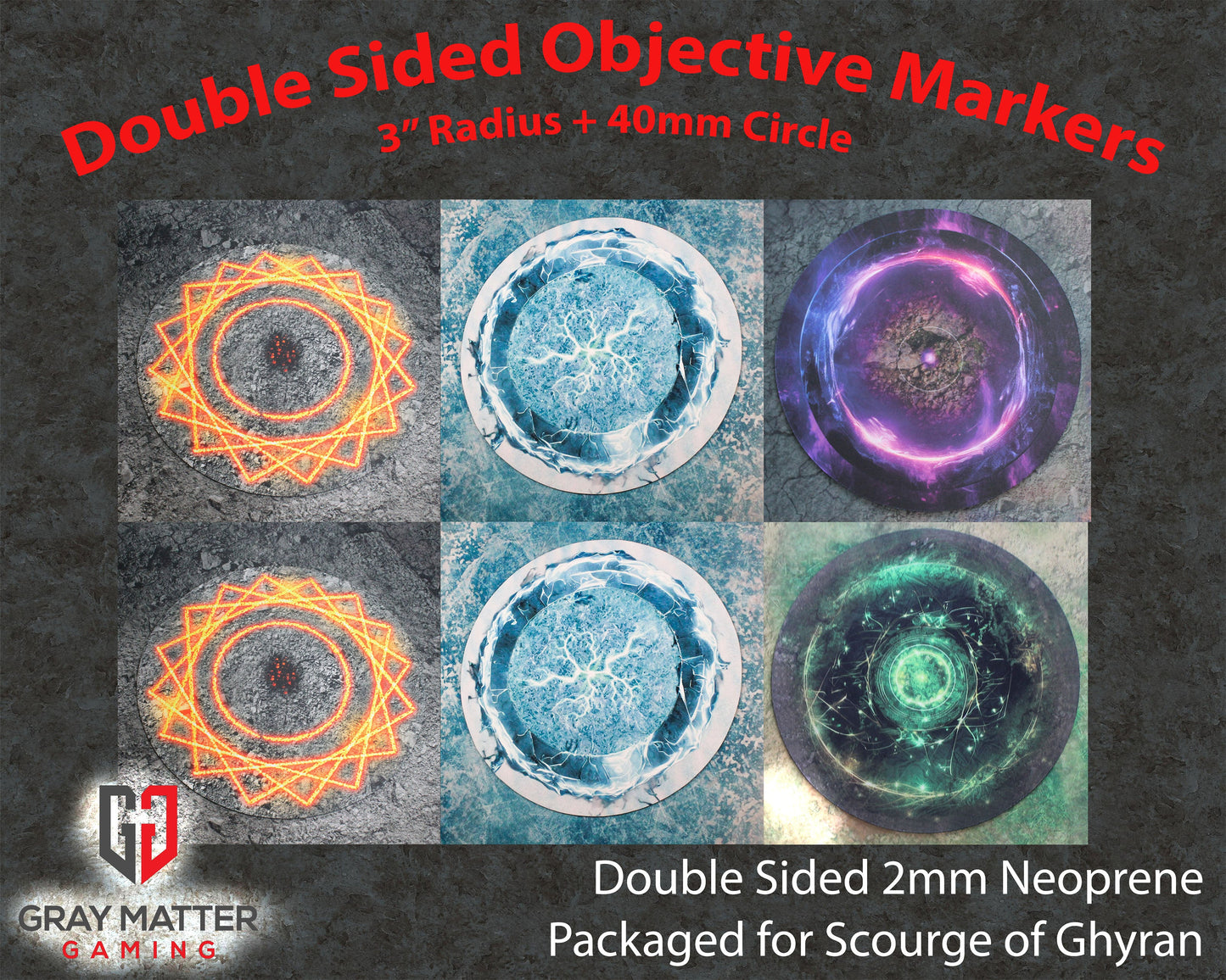 Light and Lightning Double-Sided Neoprene Objective Markers 7.57" - Wargaming Tokens Set of 6