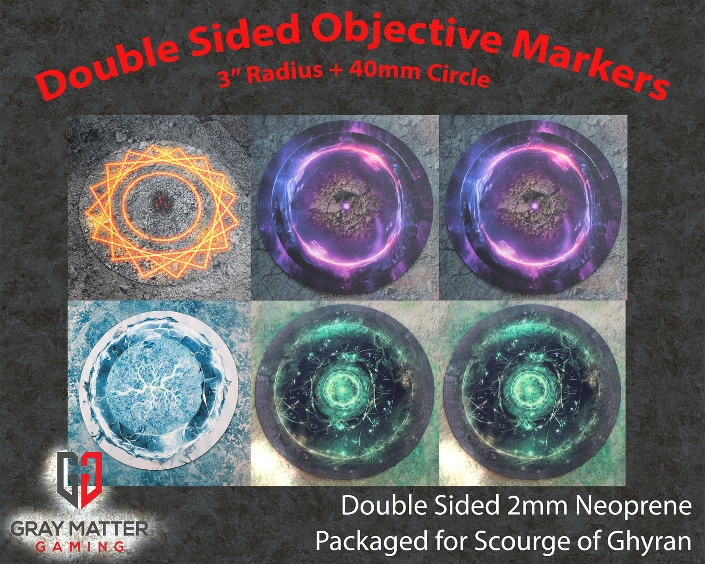 Light and Lightning Double-Sided Neoprene Objective Markers 7.57" - Wargaming Tokens Set of 6