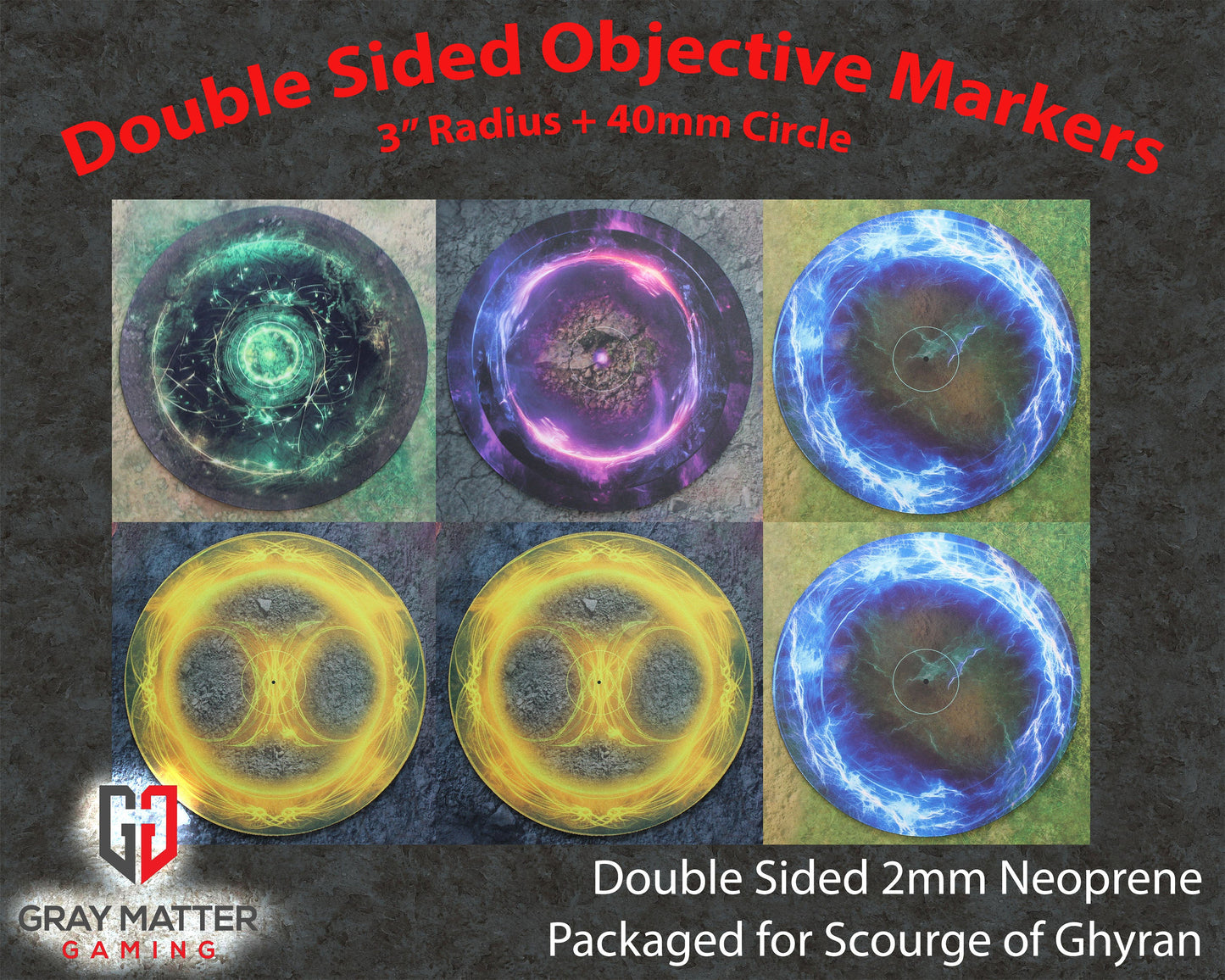 Light and Lightning Double-Sided Neoprene Objective Markers 7.57" - Wargaming Tokens Set of 6