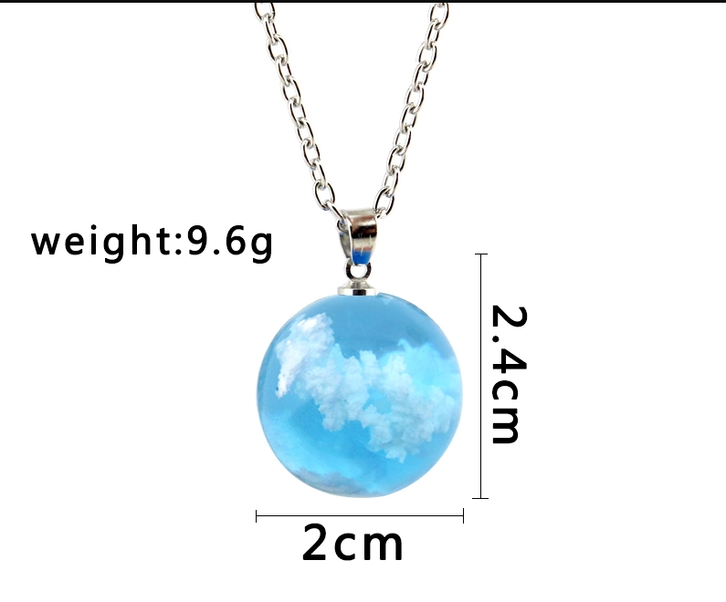 Cloudy Sky Blue Resin Sphere Necklace Pendant White Clouds