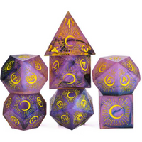 Sharp Edged Eclipse Themed Hand Crafted 7 Piece Dice Set